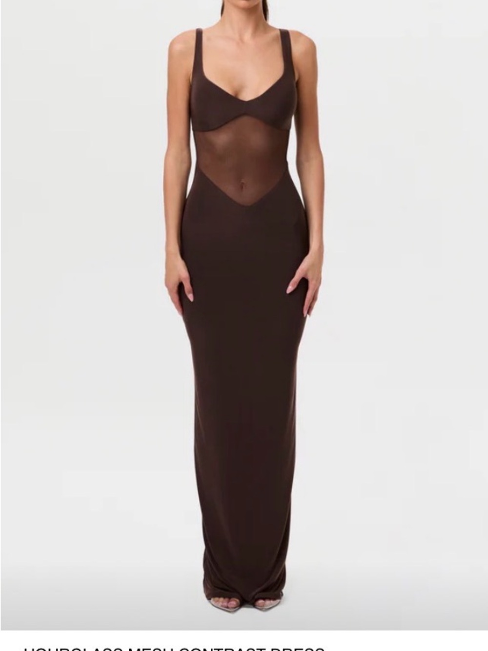naked wardrobe Brown Mesh Contrast Maxi Dress - Picture 1 of 4